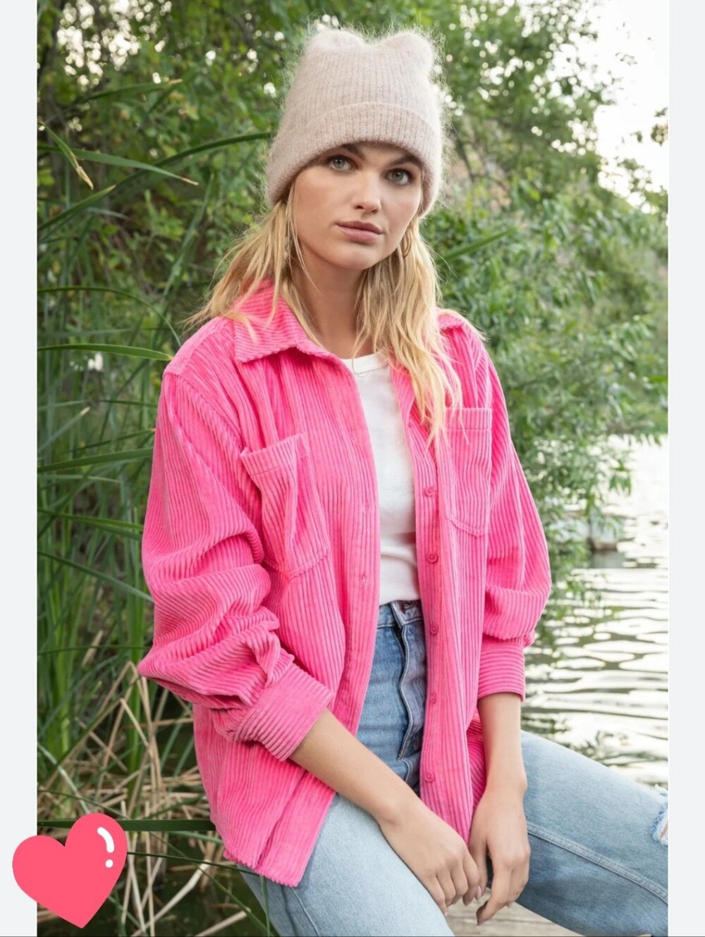 Women’s Pink Corduroy 100% Cotton Shacket - Casual Button-Up Jacket Size L